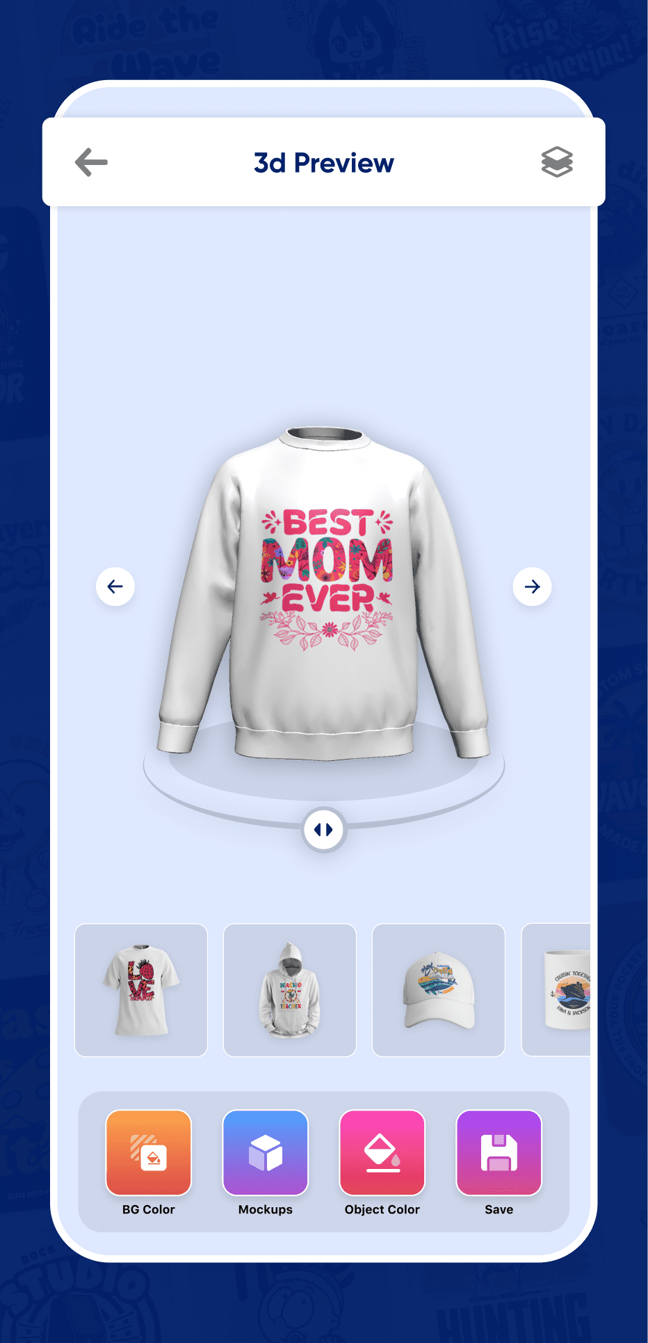 Sublimation t-shirt design preview in app